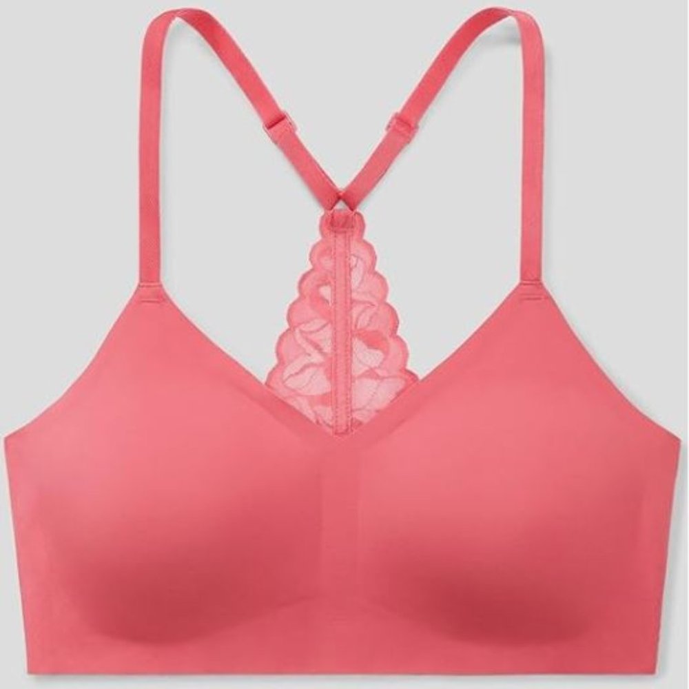 True & Co. Everybody Pink Lace Racerback Bralette Bra Size S